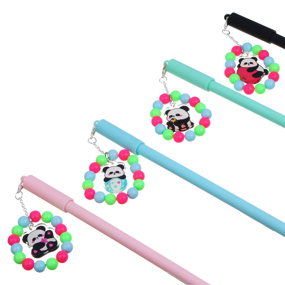 Ручка гелевая черная, с браслетом и фигуркой панды, 4 дизайна - #6