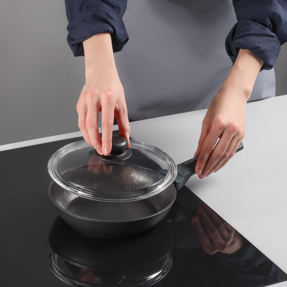 SATOSHI Крышка стеклянная безободковая с ручкой 20см - #8