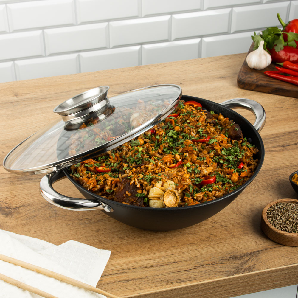 SATOSHI Казан чугун,30см,4,4л,антипр.покр,решетка,стекл.крыш,нейлон.лопатка,бамб.палочки,индукция - #11