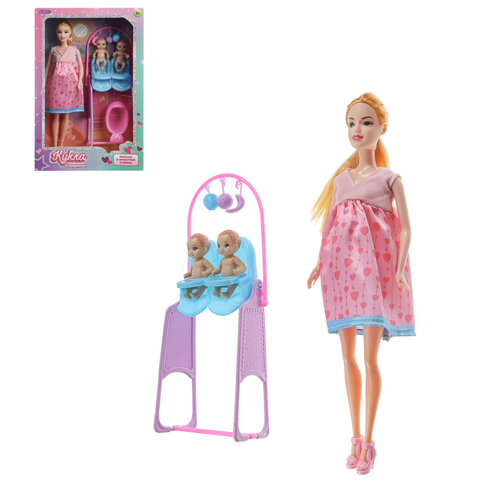 ИГРОЛЕНД Кукла с животиком и младенцами, 28 см, с акс., PVC, ABS, полиэстер, 21х7х33 см - #1