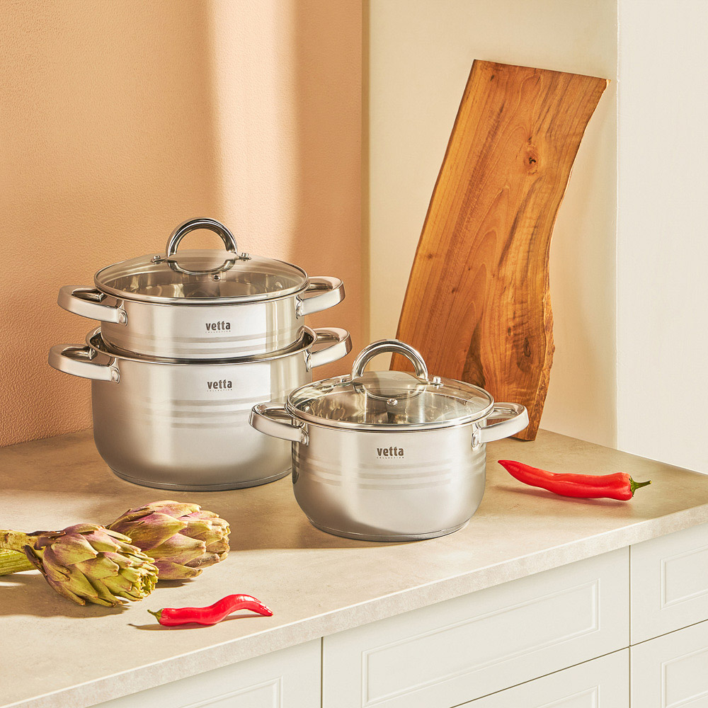 VETTA Фултон Набор кастрюль 6 пр. (2,9л+4,0л+5,4л) со стекл. крышкой - #10