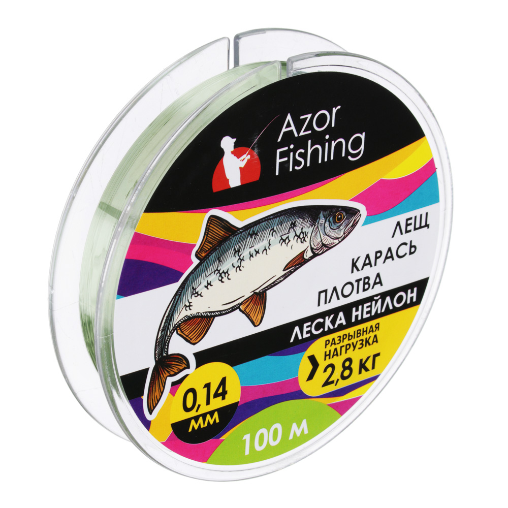 Леска AZOR FISHING "Карась, Плотва" нейлон, 100м, 0,14мм, зеленая, разрывная нагрузка 2,8 кг - #1