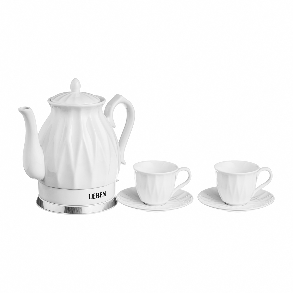 LEBEN Чайный набор электрический с чашками керамика 1,5 л, белый - #4