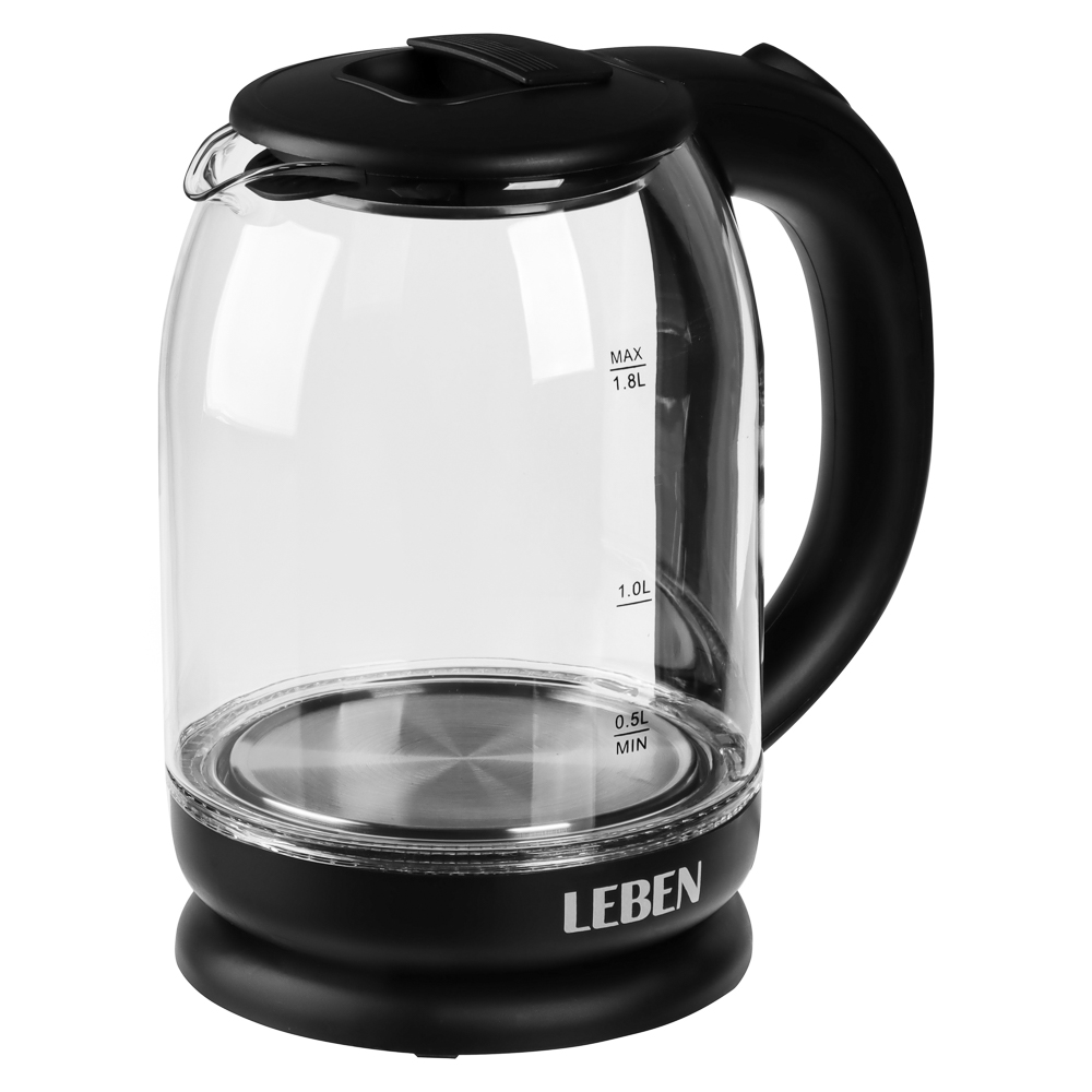 Чайник электрический, 1,8 л, 1500 Вт, стекло, черный (без подсветки) - #1