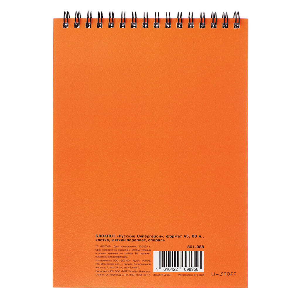 Блокнот Русские Супергерои, формат А5, 80 листов, клетка, мягкий переплет, спираль, в ассортим. - #5