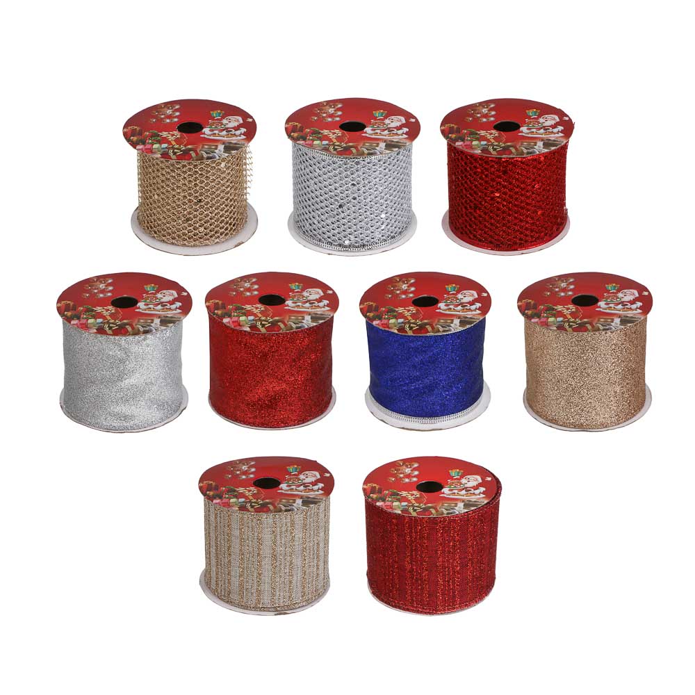 Лента новогодняя, 6,3 см x 2,7 м, полиэстер, арт.1, микс 12 шт. - #1