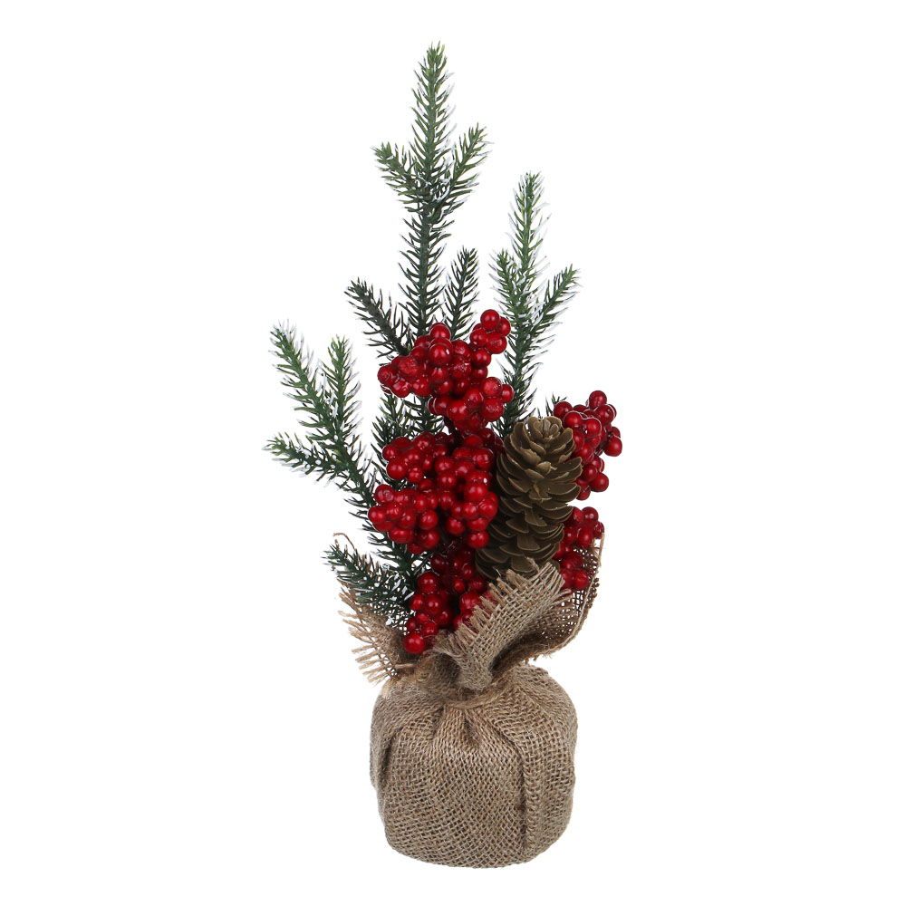 СНОУ БУМ Елочка литая 100% РЕ, шишка, красная ягода, на пеньке, 34 см, 26-66 - #1