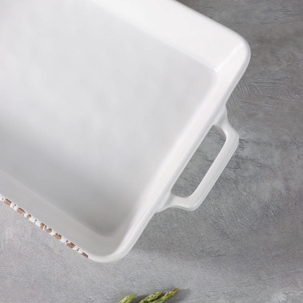 MILLIMI Форма для запекания и сервировки прямоугол.с ручками, керамика, 36,5х23х6см, 2,2л, белая - #14