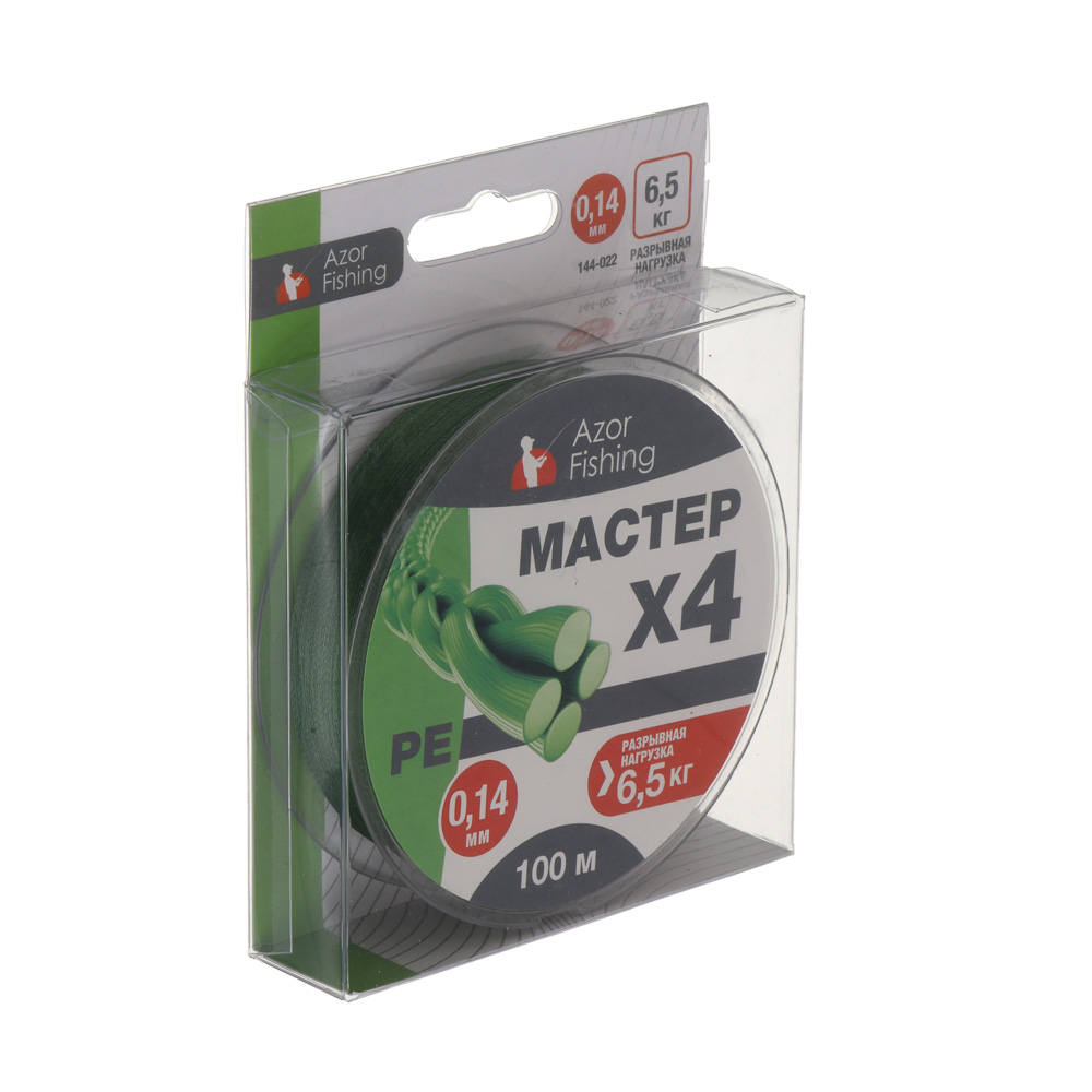 Леска плетеная "PE Мастер" тм AZOR FISHING, 100м, 0,14мм, 6,5кг, зеленая - #5