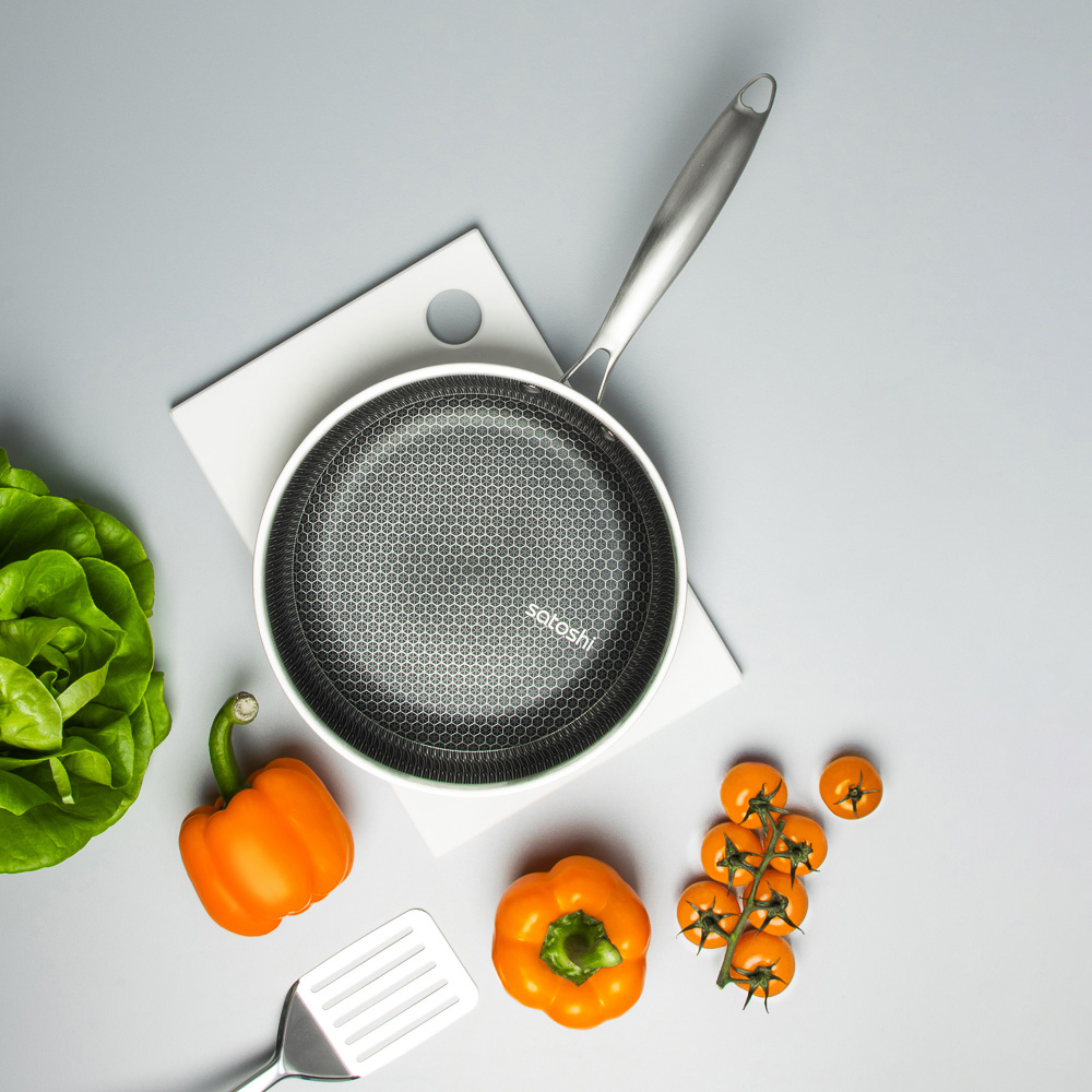 SATOSHI Савона Сковорода Triply 3-х слойная 24х4,3см, нерж.сталь 18/10, антиприг.покр. "соты", инд - #14