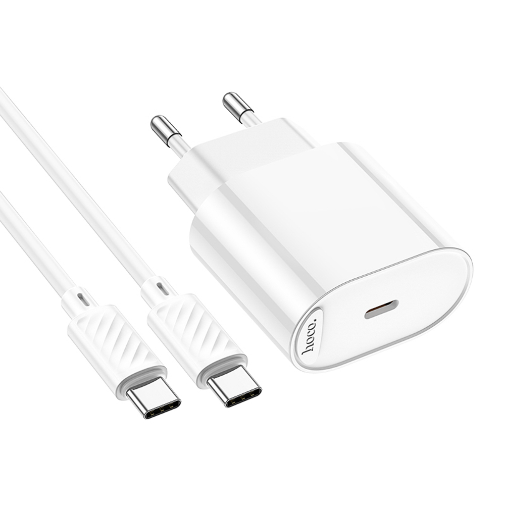 hoco. Комплект зарядное устройство с кабелем модель C109A, USB-С 20W PD, каб C-C 1м, цвет: белый - #5
