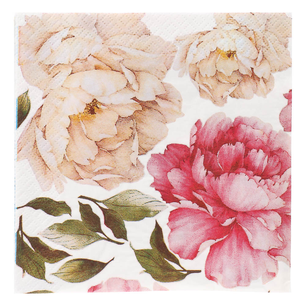 Салфетки бумажные Gratias Лотос/Георгин/Пионы/Зеленый, 3сл, 33см, 20л - #5