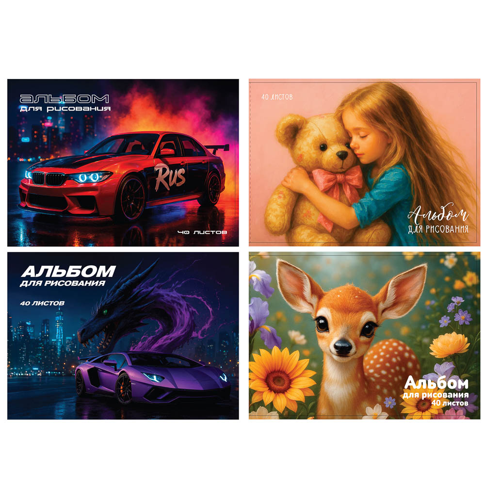 Альбом для рисования ClipStudio A4 40л., офсет 90г/м2, обл. картон, скрепка, 4 дизайна - #1