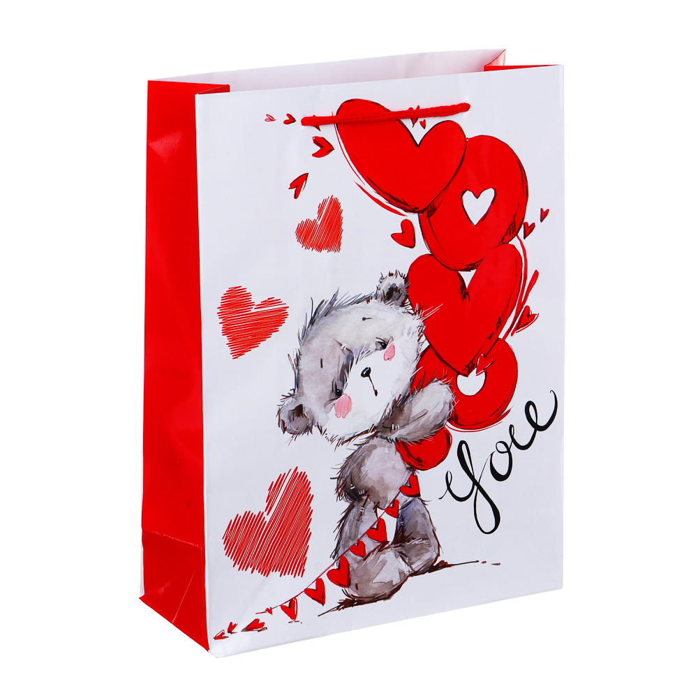 LADECOR Пакет подарочный бумажный, 18x24x7 см, 4 дизайна, Мишки и сердца - #2