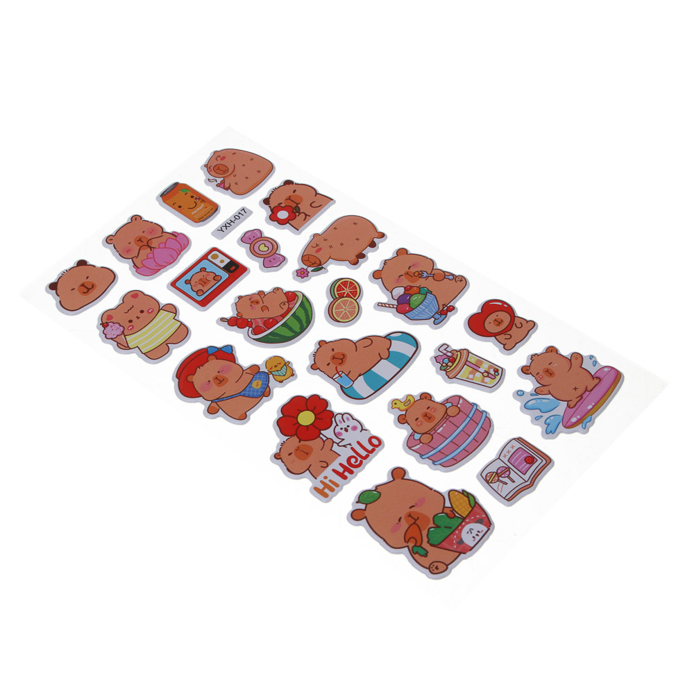 Набор наклеек "Капибара" 10х22см, объёмные, ПВХ, микс 6 дизайнов - #3