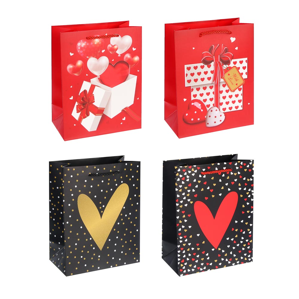 Пакет подарочный бумажный тм LADECOR M 18x23x10 см, "Сердце" арт 1, 4 дизайна - #1