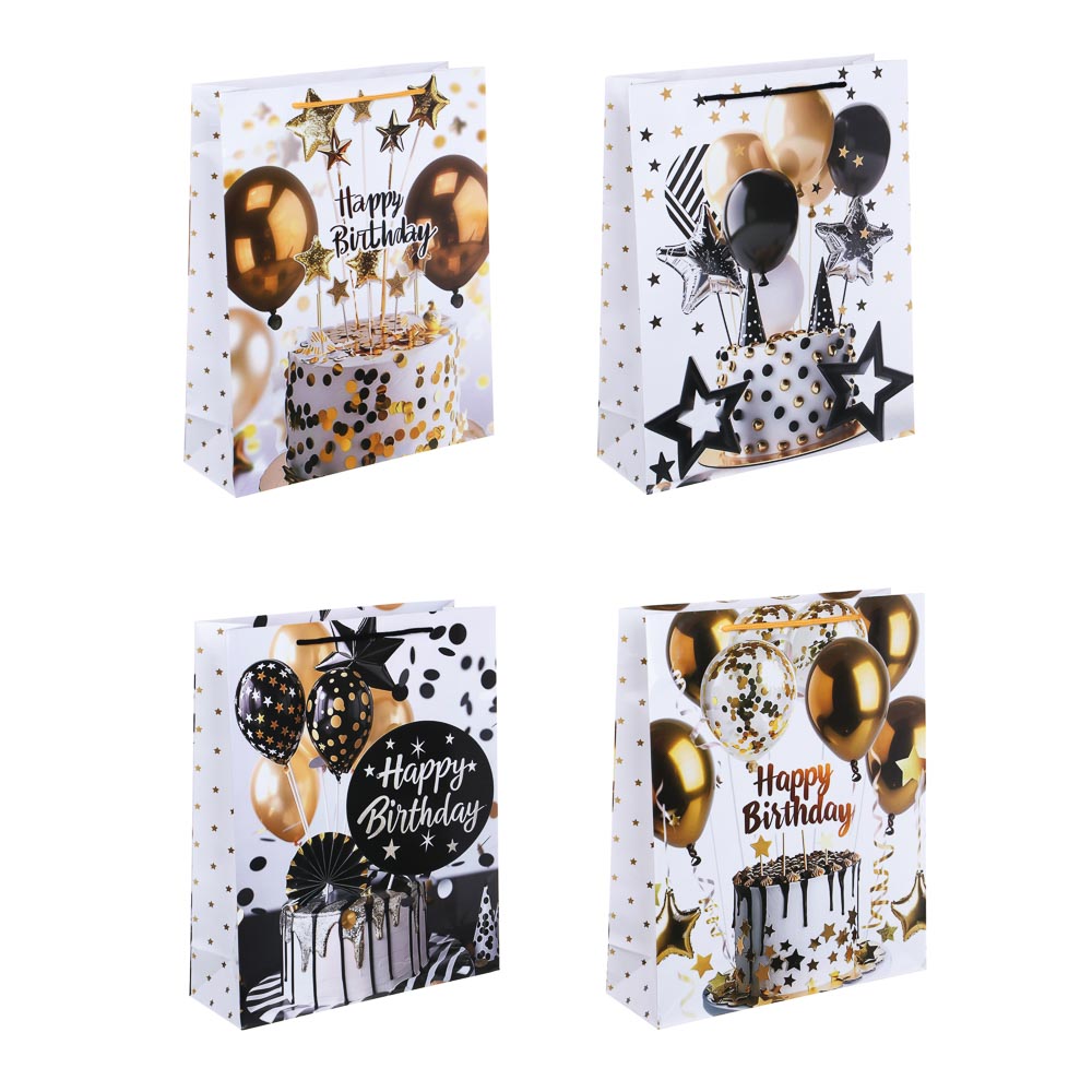 Пакет подарочный бумажный, L 26x32x9 см, 128 гр, 4 дизайна, Шары - #1