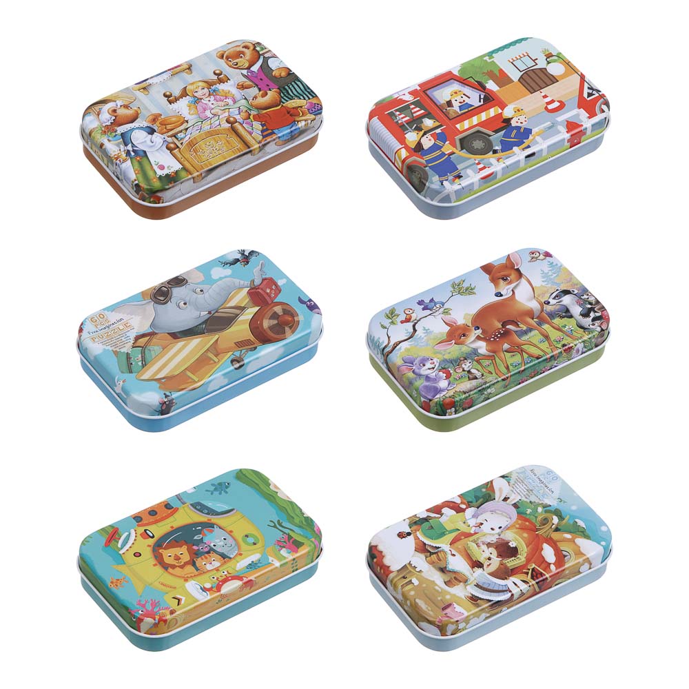 Пазлы в коробочке, 13,2х8,5см, 60 элементов, картон, металл, микс - #2