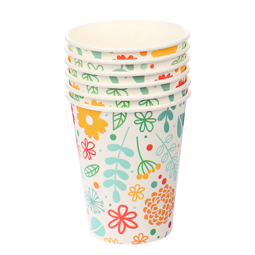 Набор бумажных стаканов Лимоны, Желтые цветы в ассортименте, в т/у пленке, 6шт*250 мл - #3