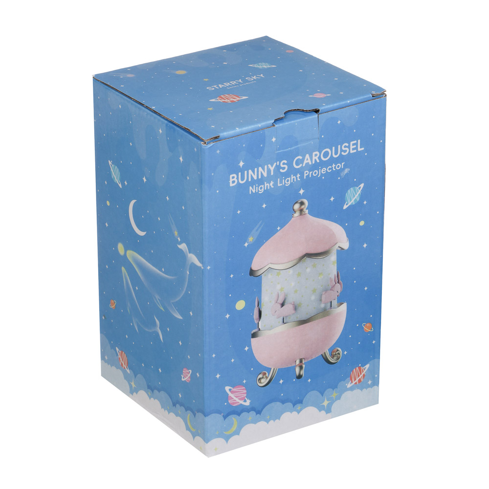 Светильник-ночник проектор BY Карусель, колонка Bt 3Вт, 6 проекций, акб. 1200mAh, USB 5В, розовый - #13
