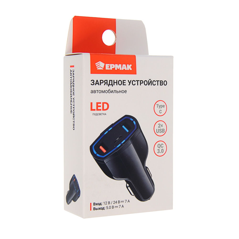 ЕРМАК Устройство зарядное автомобильное,быстрая зарядка, 2xUSB,TYPE-C, 7A, 12/24В, пластик - #3