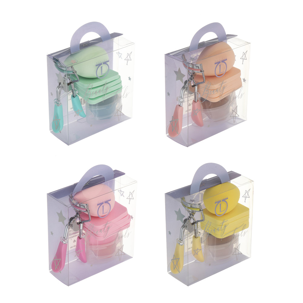 Набор для визажа 7 шт тм ЮНИLOOK (керлер, кисть плоская для тона, спонжи 4шт, блендер 1шт), 4 цвета - #16