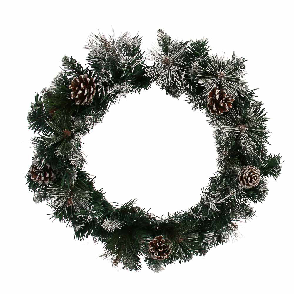 СНОУ БУМ Венок заснеженный с шишками 40 см, ПВХ, 26-88 - #1