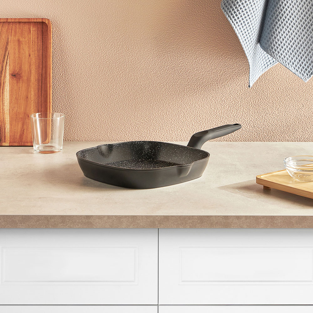 SATOSHI Стоун Сковорода-гриль 24*24см, литой алюм., антипр."каменное" покрытие, индукция - #11