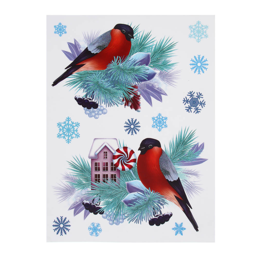 СНОУ БУМ Наклейки интерьерные Снегири, 30x20 см, электростатические, ПВХ, 4 дизайна - #2