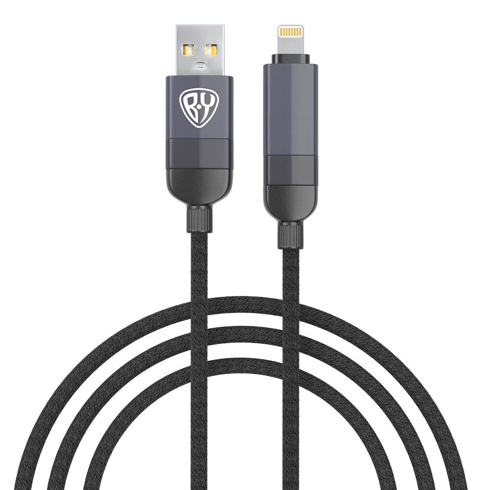 Кабель для зарядки 4в1 USB(A)/Type-C-Type-C/iP BY Atrium , 60W, 1,2 м, 5A, нейлон, темно-серый - #6