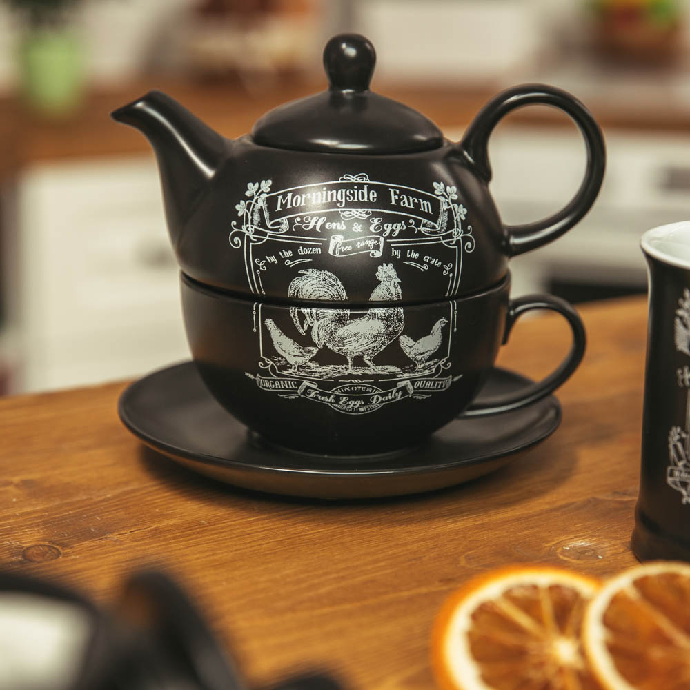 MILLIMI Ранчо Набор чайный "Эгоист", чайник 380мл, чашка 320мл, блюдце 15см, керамика - #1