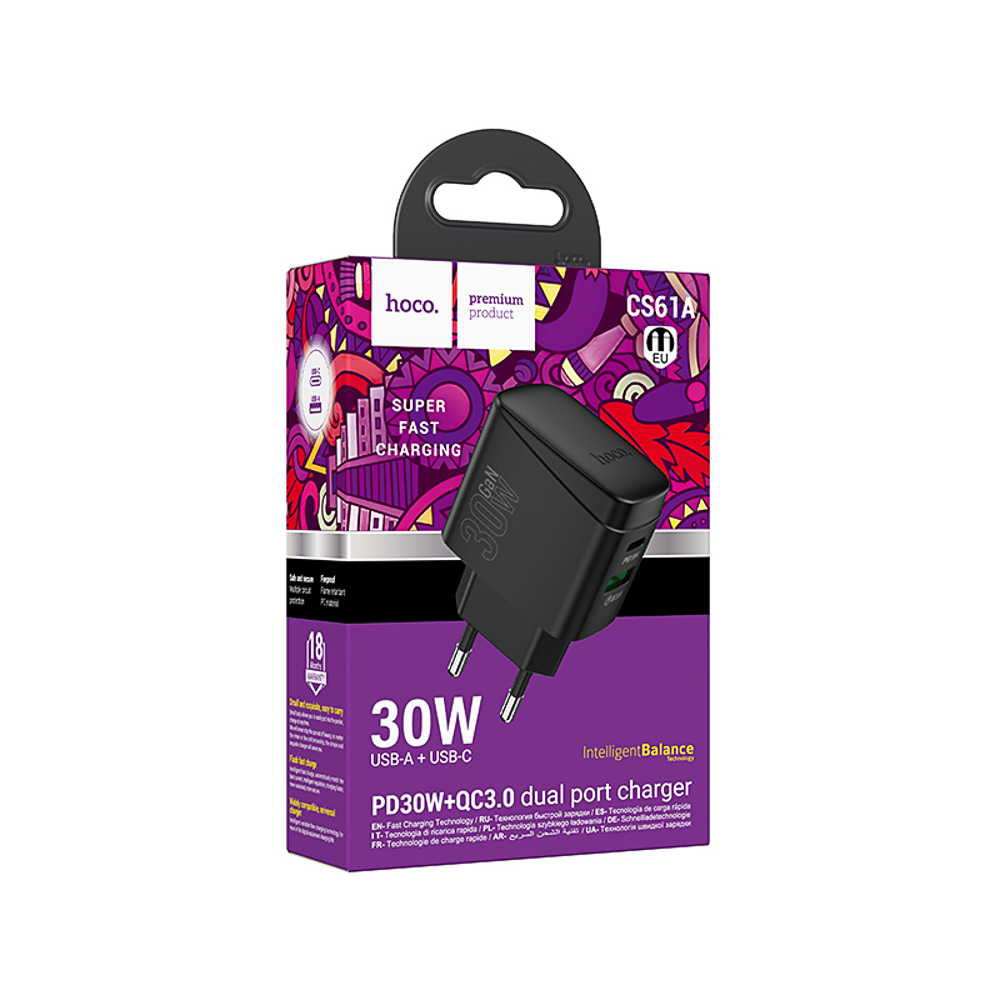 hoco. Зарядное устройство модель CS61A, USB+C 30W, цвет: черный - #2