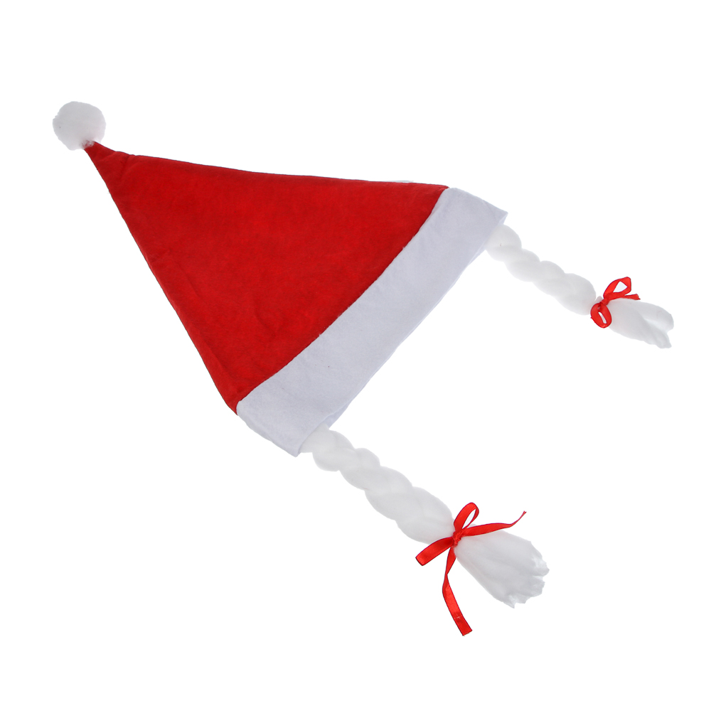 СНОУ БУМ Колпак новогодний с косами, 27x35см, полиэстер, красный - #3