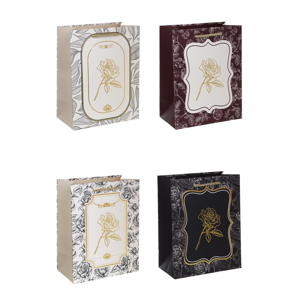 Пакет подарочный бумажный тм LADECOR M 18x23x10 см, "Цветы" арт 2, 4 дизайна - #1