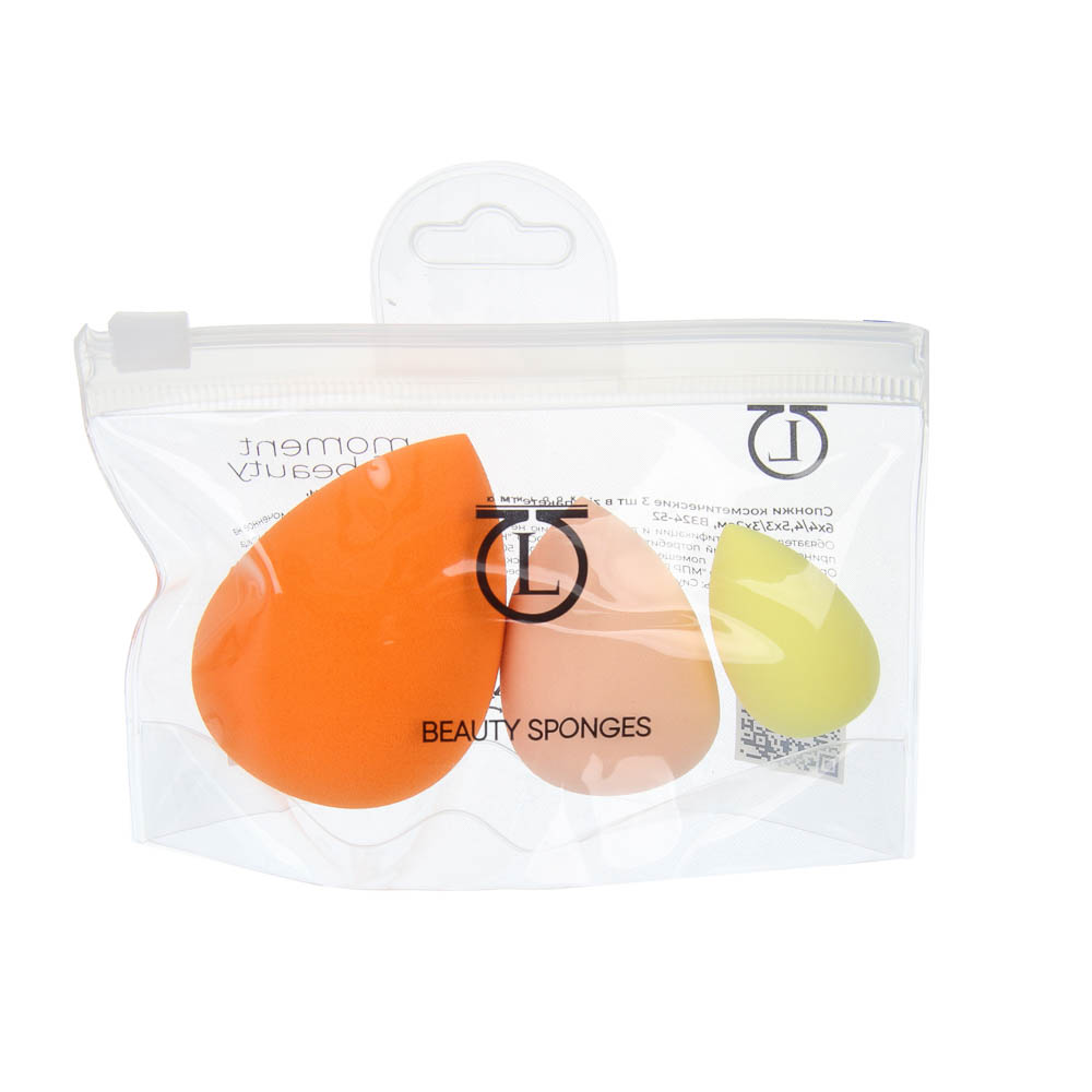 Спонжи косметические 3 шт в zip-пакете тм ЮНИLOOK , полиуретан, 6х4/4,5х3/3х2см, ВЗ24-52 - #1