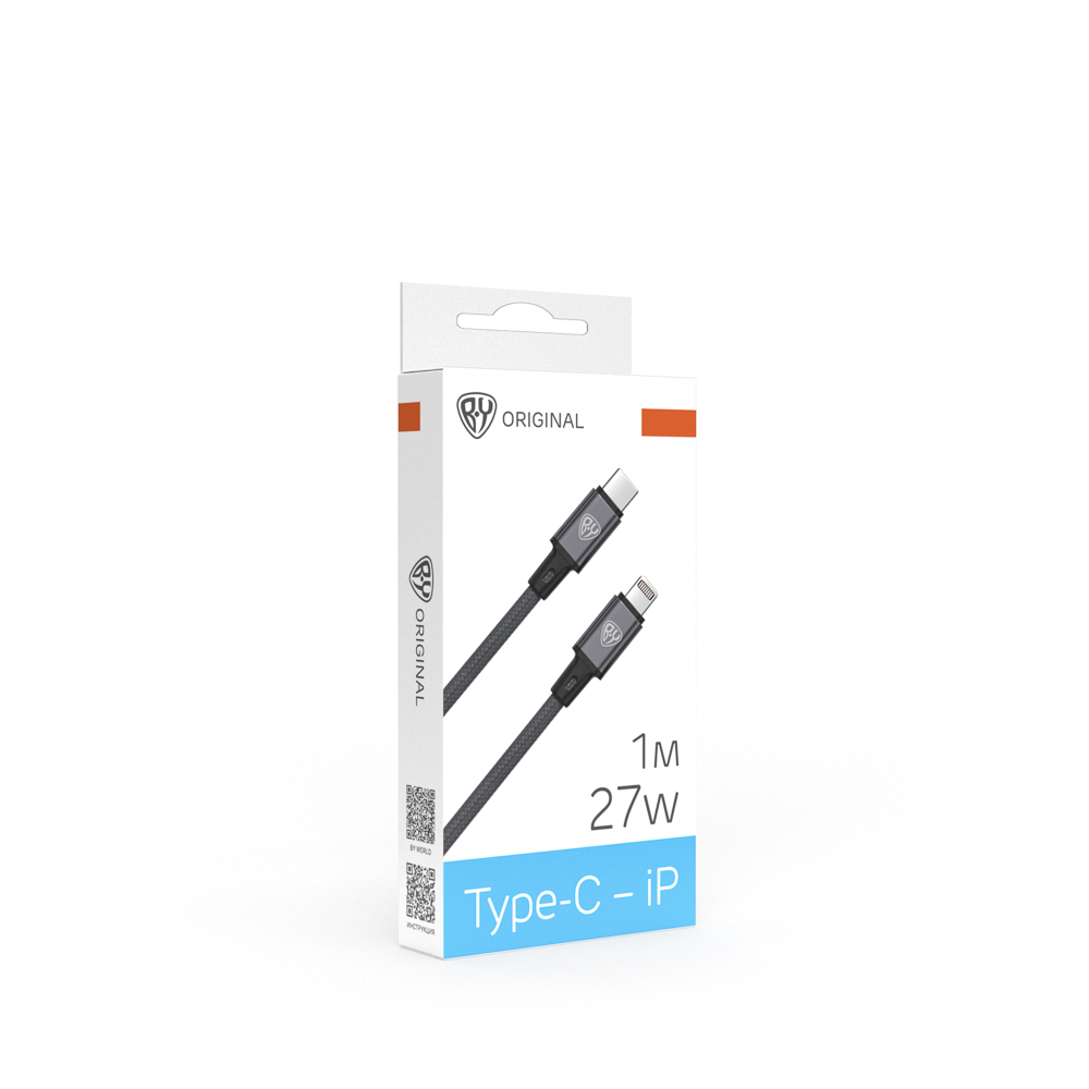Кабель для зарядки Type C-iP BY Solid, 27Вт, 1 м, 3A, нейлон, мет. кон., графитовый - #1