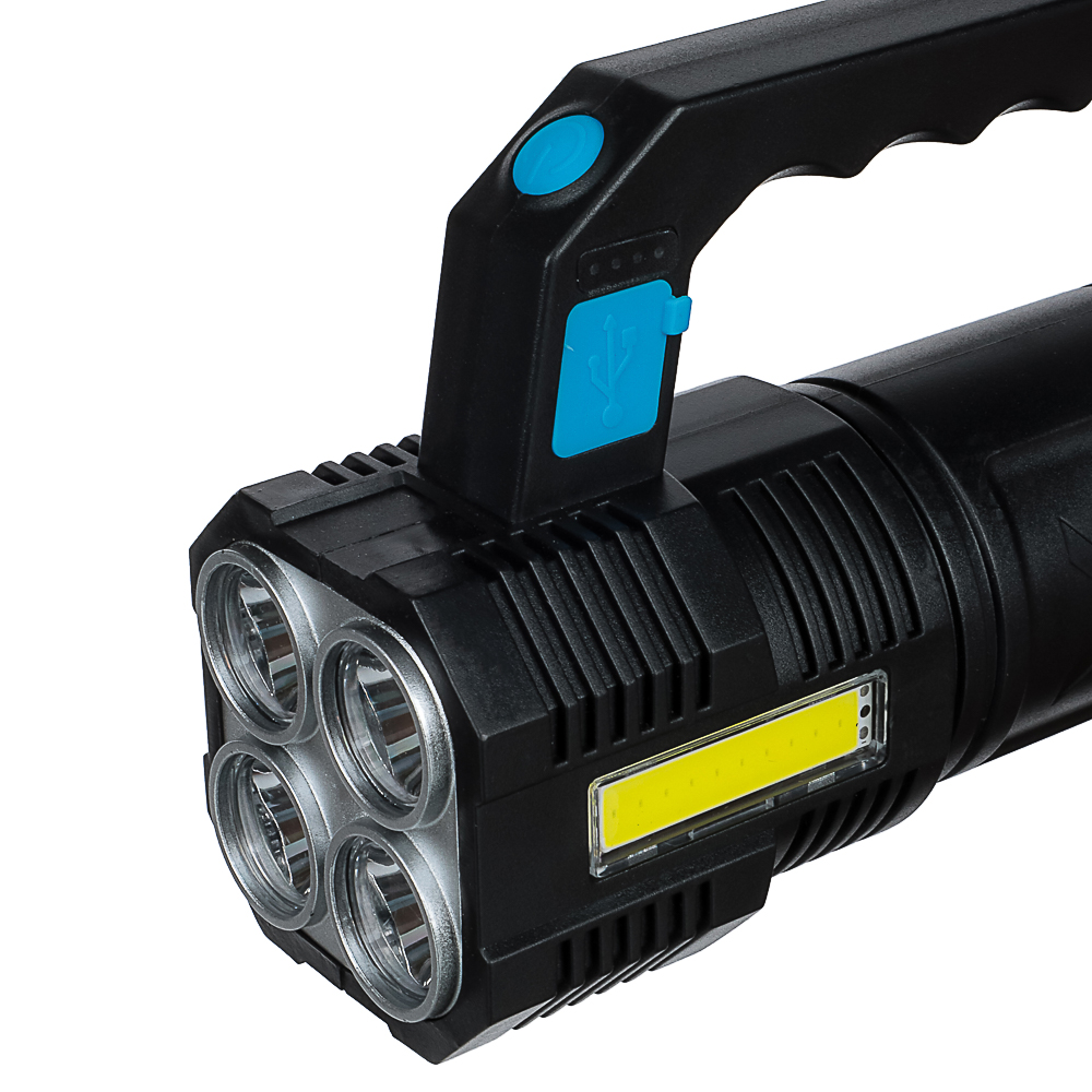 Фонарь прожектор тм ЕРМАК, 4 LED + COB, 4 режима, 2000мАч, USB кабель, пластик, 147х103х60 мм - #4