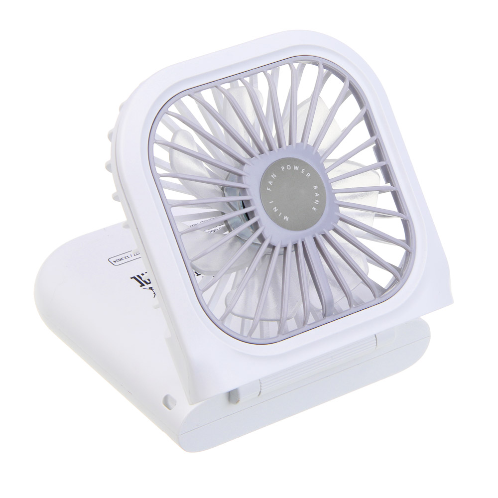 Вентилятор ручной складной с пауэрбэнком тм LEBEN 3.7в/1200мАч, USB-кабель, белый - #8