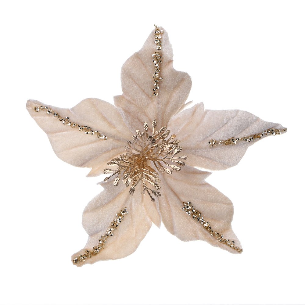 СНОУ БУМ Пуансетия 15 см на прищепке (5 лепестков), глиттер, металл, полиэстер, 26-698 - #3