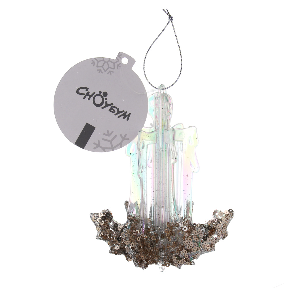 СНОУ БУМ Декоративная подвеска "Свеча" 12 см, пластик, глиттер - #4