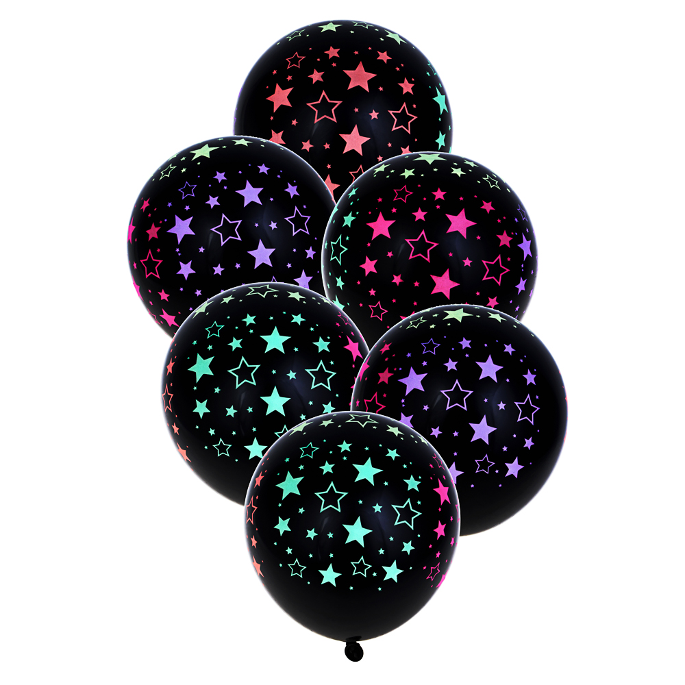 Набор воздушных шаров тм Fntastic, 6 шт, 12", с неоновым узором, черные, 2 дизайна - #2