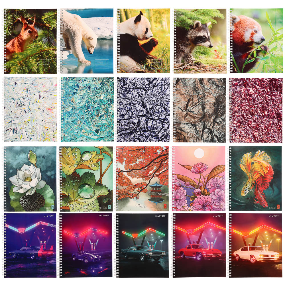 Тетрадь общая на спирали 80л. в клетку, обл.мел. картон, БЕЛЫЕ ЛИСТЫ, микс - #1