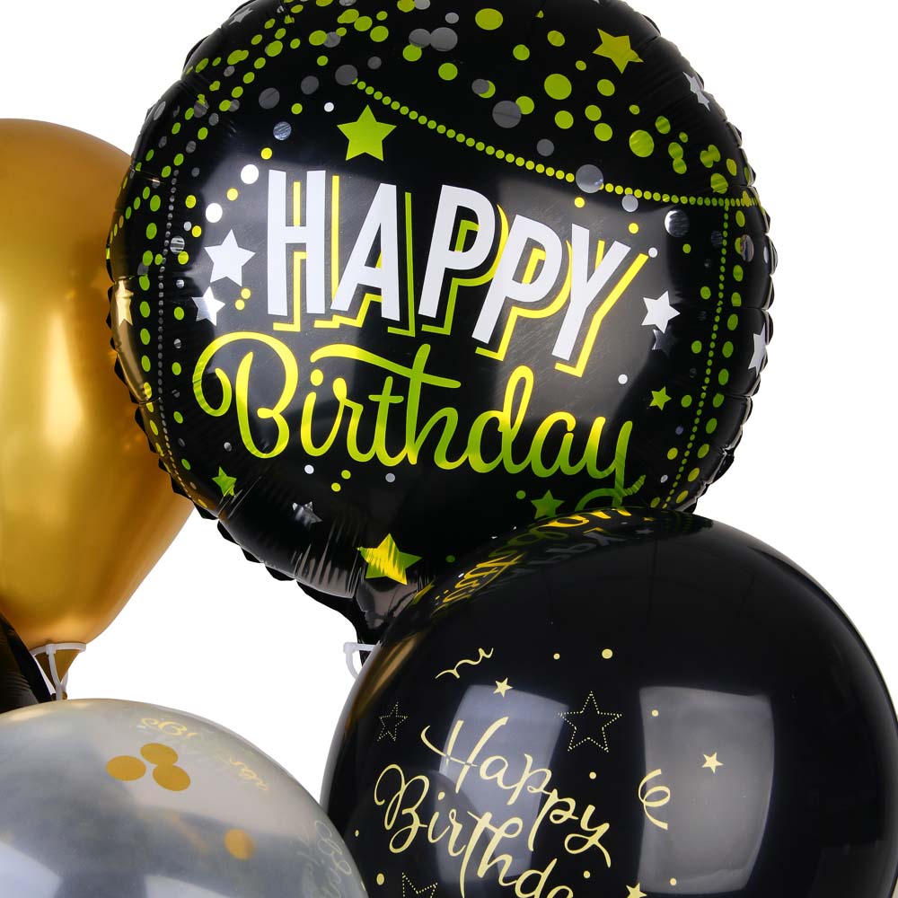 FNtastic Набор воздушных шаров 6 шт с подставкой, фольга, пластик, картон, "Happy Birthday", черный - #3