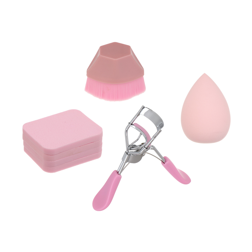 Набор для визажа 7 шт тм ЮНИLOOK (керлер, кисть плоская для тона, спонжи 4шт, блендер 1шт), 4 цвета - #2