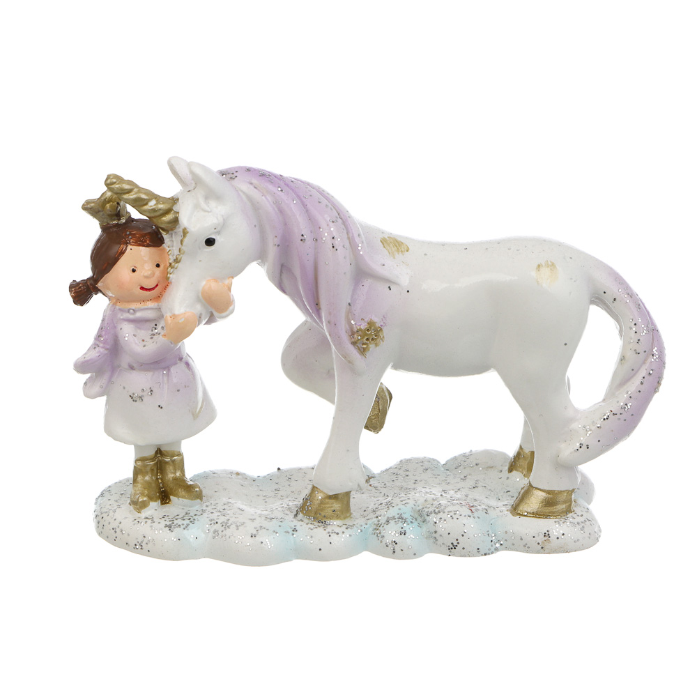 СНОУ БУМ Сувенир Девочка с лошадкой полистоун 10,7x3,8x7,3 см, розовый - #1