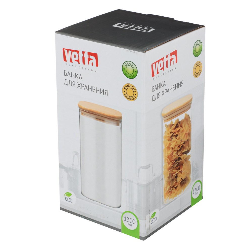 VETTA ЭКО Вуд Банка для хранения 1300мл, 18,5х10х10см, стекло, бамбук - #6