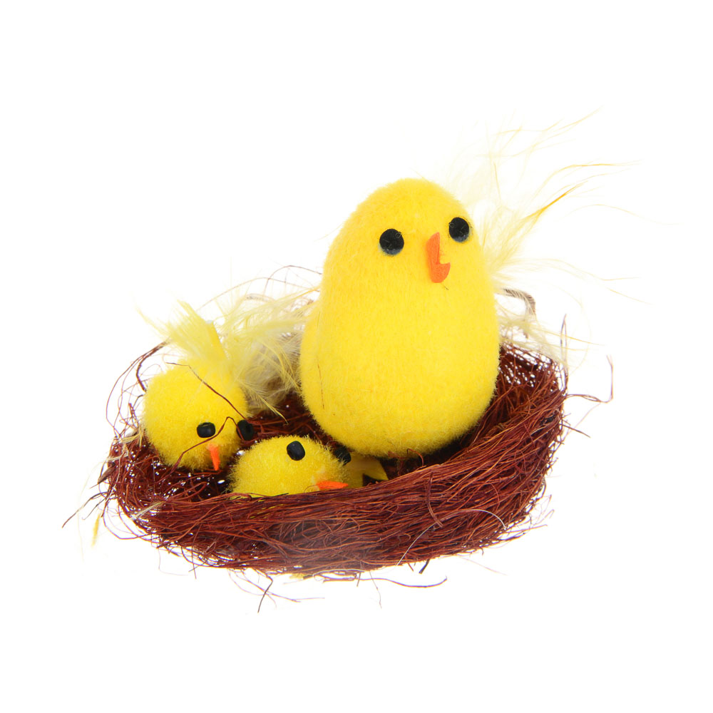 LADECOR Декоративная композиция, курочка и цыплята в гнезде, полиэстер - #1