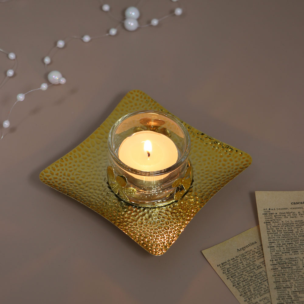 Подсвечник металлический со стеклянным стаканом для одной свечи, 10х10х3 см, арт.2 - #4