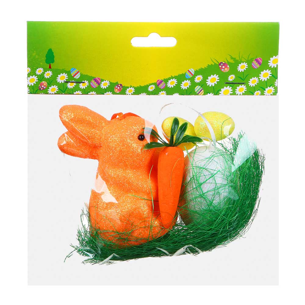 Декор Пасхальный Набор - кролик, яйца, морковка 6пр., 15х14,5см, сизаль, пенопласт, 4 вида - #3