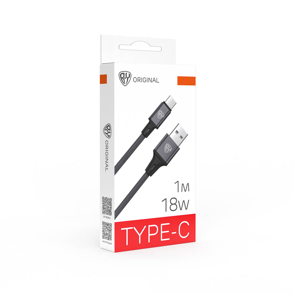 Кабель для зарядки USB(A)-Type C BY Solid, 18Вт, 1 м, 3A, нейлон, мет. кон., графитовый - #2
